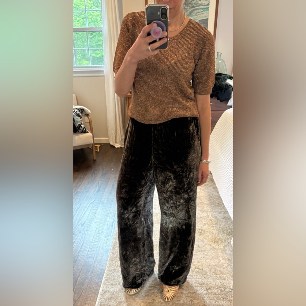 Kate Hill Silk Blend Velvet Paisley Palazzo Pants